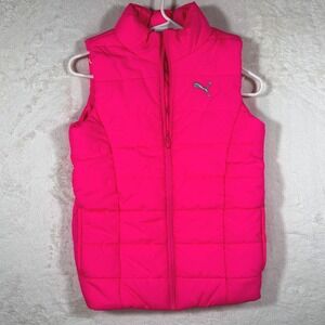 Puma Kids Puffer Vest Bright Pink Girls Size M 10 12 Zip Up Sleeveless